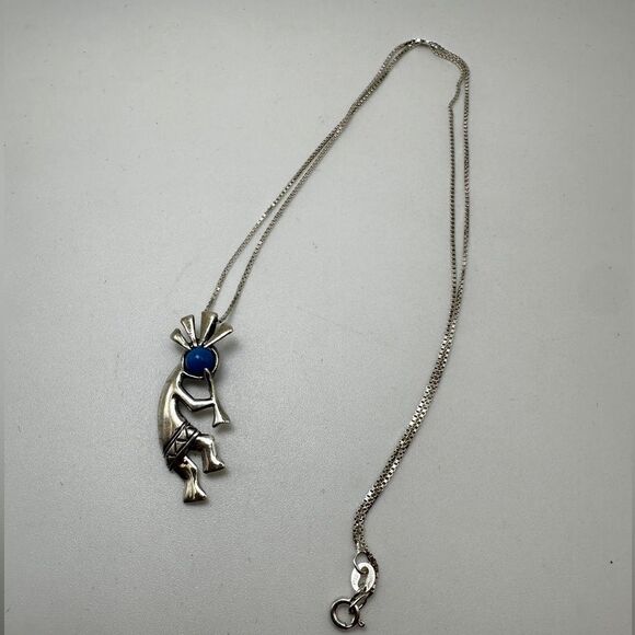 VTG Navajo Jim Calladitto Sterling Kokopelli Pendant Turquoise 925 18" necklace! - Picture 12 of 12